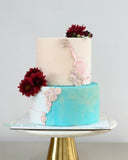 Wedding Cake in Teal,Dusky rose and fresh flowers , 5 kg plus